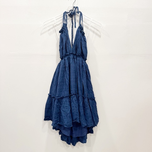 Lulu’s Pretty As a Picture Navy Blue Ruffle Halter Dress - Picture 3 of 12
